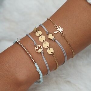 *BRIELLA* 5-Pc Gold x Blue Fashion Bracelet Set